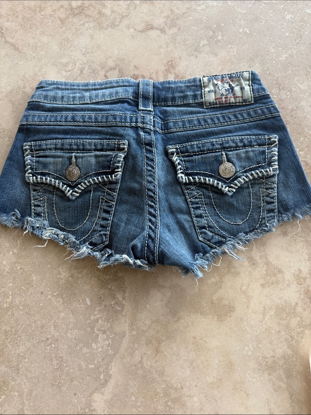 True Religion Dark Blue Distressed Denim Jean Shorts